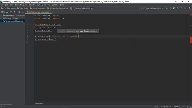 21 - كيفيه استخدام ال Shortcut in keyboard فى ( Python , Tkinter ) لتطبيقات سطح المكتب смотреть онлайн