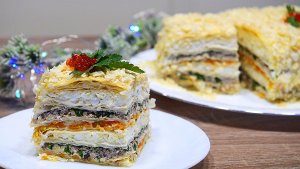 Закусочный торт мимоза с рыбными консервами.