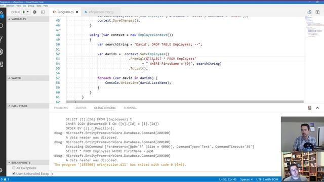 ASP.NET Monsters #105: SQL Injection attacks in Entity Framework Core 2.0 смотреть онлайн