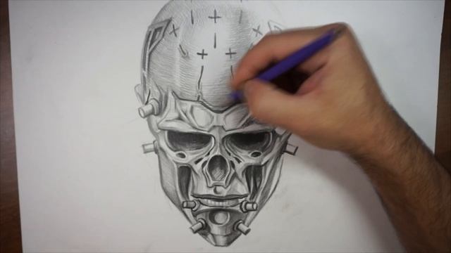 Как нарисовать робота из игры Киберпанк art Cyberpunk, череп. смотреть онлайн