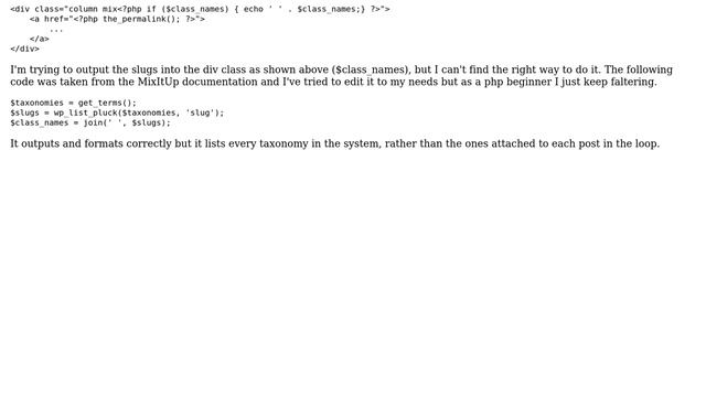 Wordpress: Output slugs to use as class names for every taxonomy a post is attached to смотреть онлайн