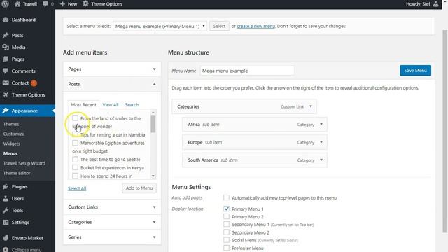 Mega menu setup - Trawell WordPress Theme смотреть онлайн
