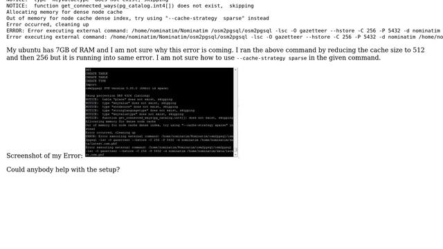 GIS: Nominatim installation error: Out of memory for node cache dense index смотреть онлайн