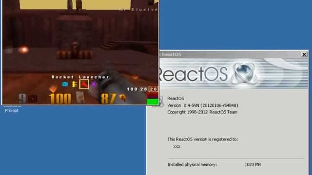 ReactOS (rev54848) + Quake 3 (no sound & no acceleration 3D) смотреть онлайн
