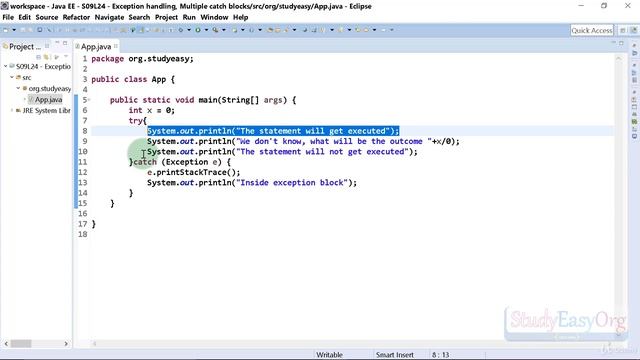 92 Exception handling, Multiple catch blocks смотреть онлайн