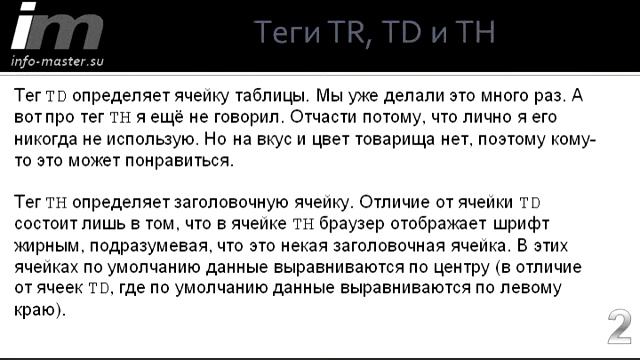 Теги TR TD и TH смотреть онлайн