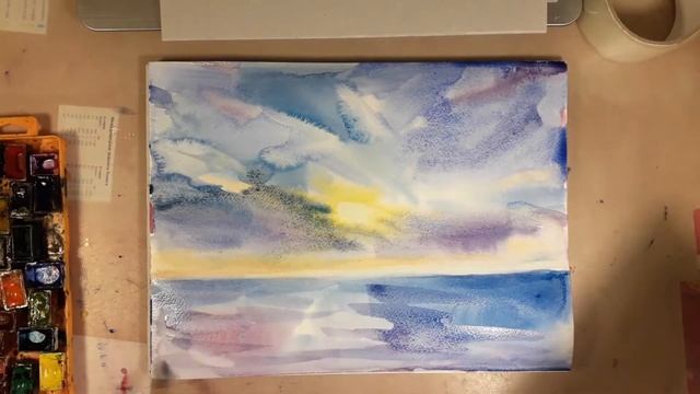 Море акварелью - как рисовать воду и небо по-мокрому смотреть онлайн