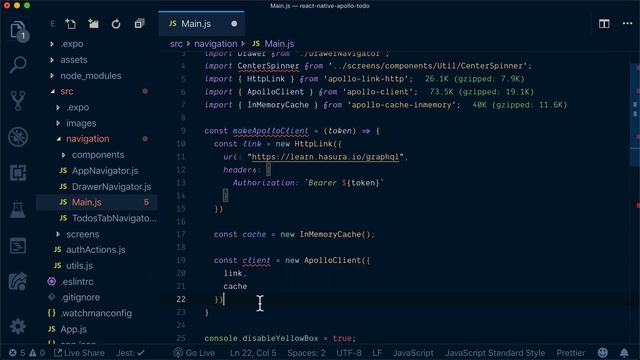 Set up GraphQL Client with Apollo | GraphQL React Native Apollo Tutorial (5/22) смотреть онлайн
