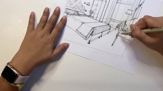 Quick sketch ink pen demonstration of hotel bedroom смотреть онлайн