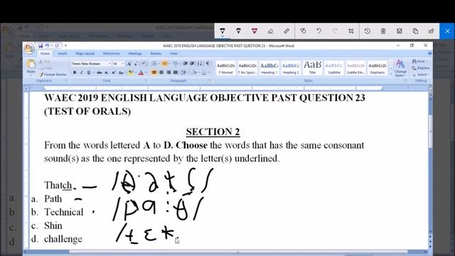 WASSCE 2019 ENGLISH LANGUAGE OBJECTIVE PAST QUESTION 23 Test of orals consonant sound смотреть онлайн