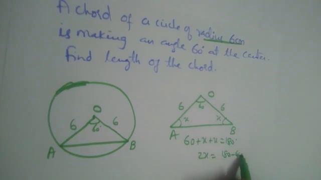 A chord of circle of radius 6 is making an angle 60 at the center. Find length of the chord. смотреть онлайн