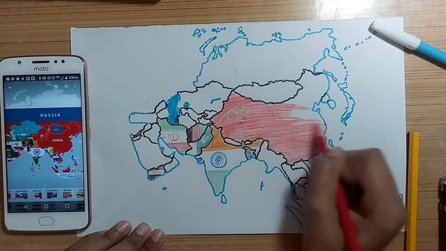 Asia Map drawing with flags. Art of Archit. смотреть онлайн