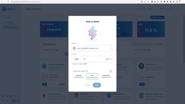 Стейкинг токена Astar Network (ASTR).