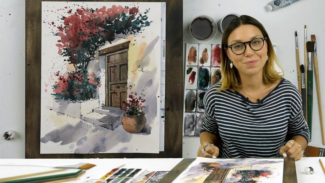 Экспресс-урок по акварельному скетчингу «Дверь» | Как нарисовать дверь поэтапно смотреть онлайн