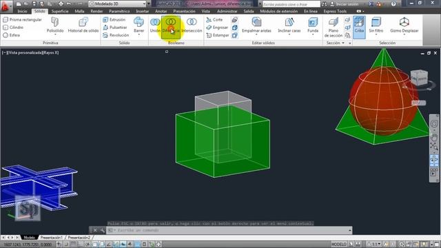 Autocad - 5/7 Iniciación 3D, básico 3D; Booleano, unión, diferencia e intersección. Tutorial HD смотреть онлайн