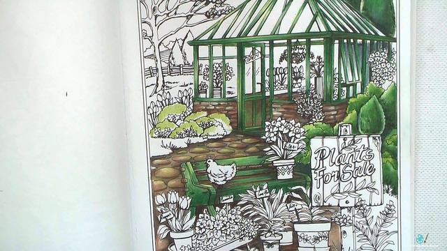 Greenhouse. Speedcoloring In 'SPRING SCENES' Creative Haven / Раскраска-антистресс