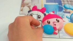 Крош, Пандочка, и Нюша с бусинами. Малышарики. Собираем пазл для детей.