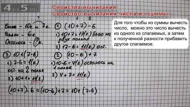 Свойство вычитания числа из суммы. смотреть онлайн