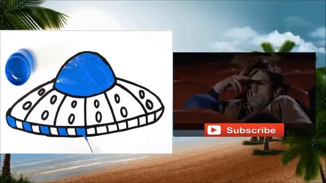 Как нарисовать космический корабль НЛО    мультик раскраска Летающая тарелка для детей    учим цве.