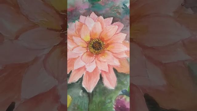 Beautiful Dahlia flower watercolor смотреть онлайн