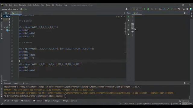 Python 1D, 2D, 3D array, indexing and slicing demo смотреть онлайн