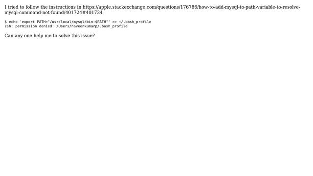 echo 'export PATH="/usr/local/mysql/bin:$PATH"' ＞＞ ~/.bash_profile by using this command getting... смотреть онлайн