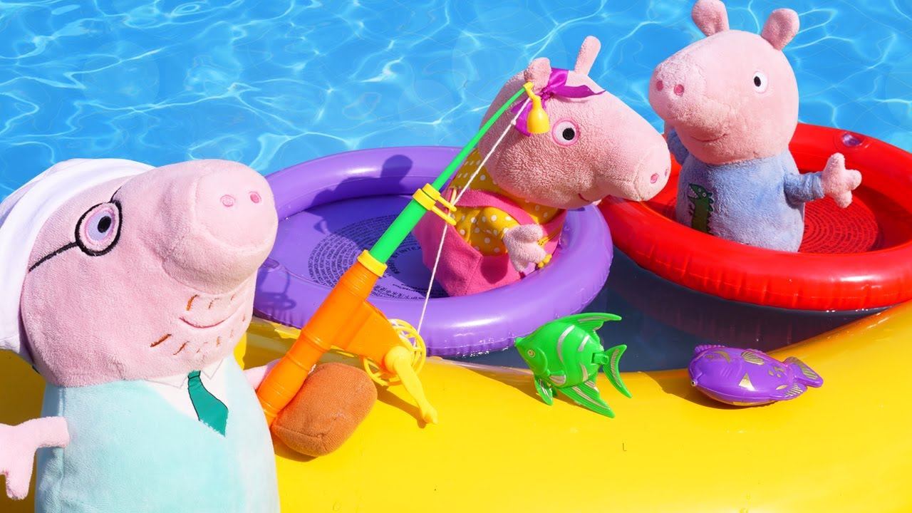 Свинка Пеппа и отдых у бассейна - Мягкие игрушки видео Пеппа на русском языке смотреть онлайн