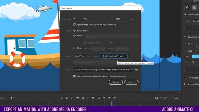 How To EXPORT Animations from Adobe Animate CC to Video Files (mp4 & mov) смотреть онлайн