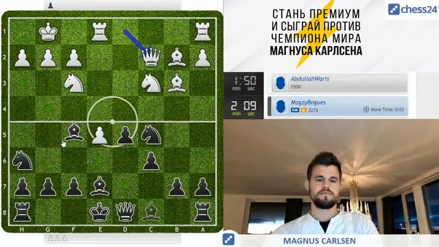 ДВЕ ПЕШКИ ЖЕРТВУЕШЬ?! Магнус Карлсен на русском играет Бантер Блиц на chess24(RUS) смотреть онлайн