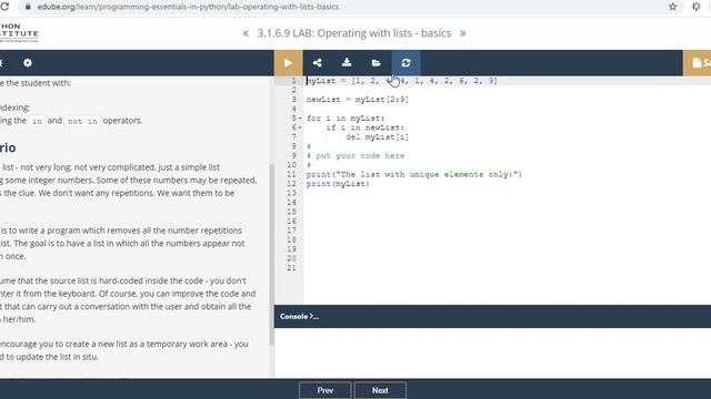 Python Essentials 3.1.6.9 LAB: Operating With List Basics смотреть онлайн