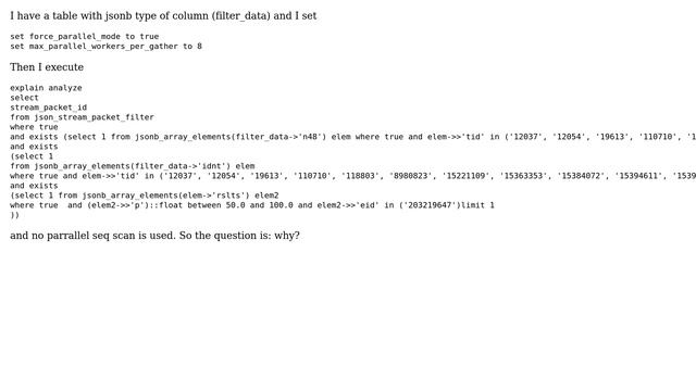 Databases: Why parallel seq scan is not chosen by planner for jsonb type of fields? смотреть онлайн