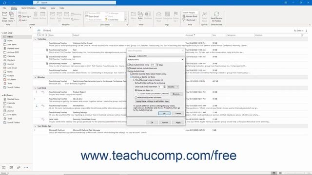 Outlook 2019 & 365 Tutorial Setting AutoArchiving for Folders Microsoft Training смотреть онлайн