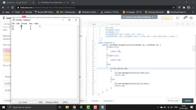 Merge Two Linked List using recursion in Leetcode смотреть онлайн