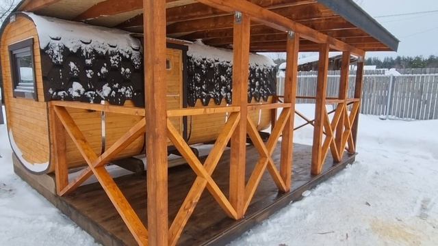 Баня Бочка квадро 5м с верандой смотреть онлайн
