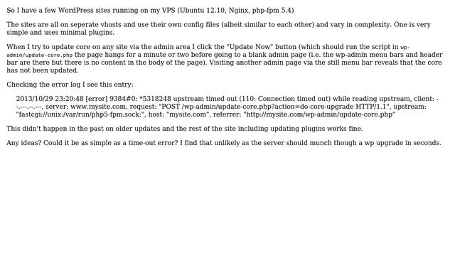 DevOps & SysAdmins: Updating WordPress 3.6 to 3.7 via admin area on Nginx VPS hangs and fails смотреть онлайн