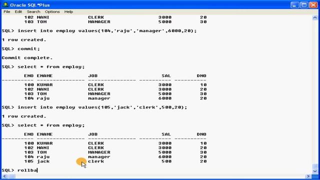 DBMS-Oracle SQL in Telugu - SQL commands - commit-rollback-savepoint-Lesson-10 смотреть онлайн