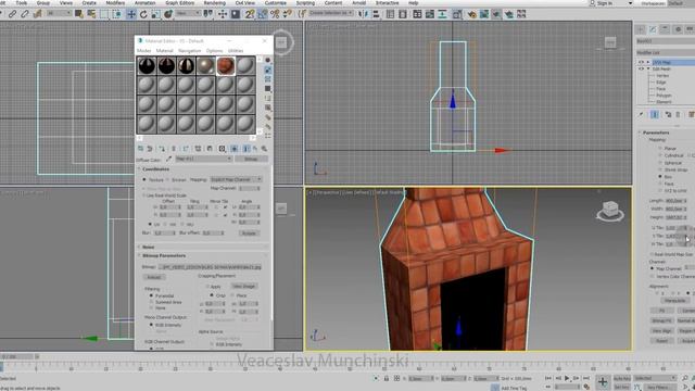 Уроки 3ds Max. Моделирование камина в 3ds Max, огонь в камине в 3ds Max, дрова в 3ds Max