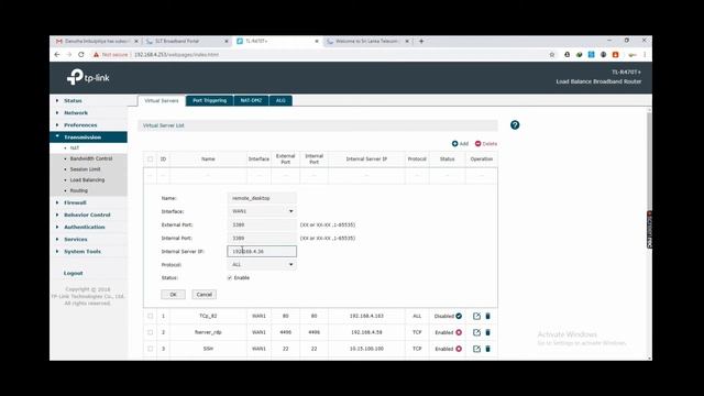 How To Port Forwarding Tplink TL_R470T+ Load Balance Router