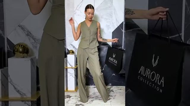 ❤️ ЖЕНСКИЙ КОСТЮМ ДВОЙКА БРЮЧНЫЙ С ЖИЛЕТОМ ОЛИВКОВОГО ЦВЕТА. AURORA Collection