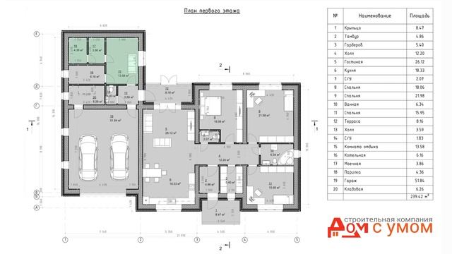 Проект "Гортензия"- одноэтажный коттедж с личной зоной релаксации смотреть онлайн