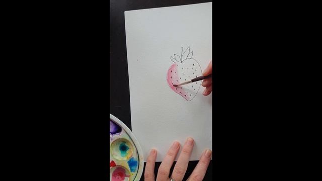 Рисунок за 5 минут - Клубника. Как нарисовать клубнику. Акварель детям. Бесплатный урок рисования. смотреть онлайн