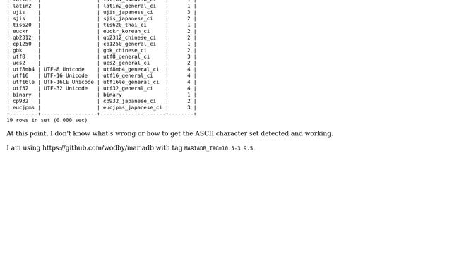 Databases: Error: Unknown character set: 'ascii' смотреть онлайн