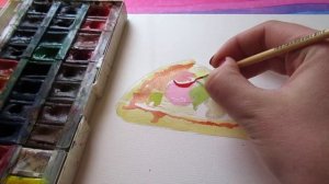 КАК НАРИСОВАТЬ ПИЦЦУ / акварельная краска рисунок. Урок рисования для новичка. Скетчинг