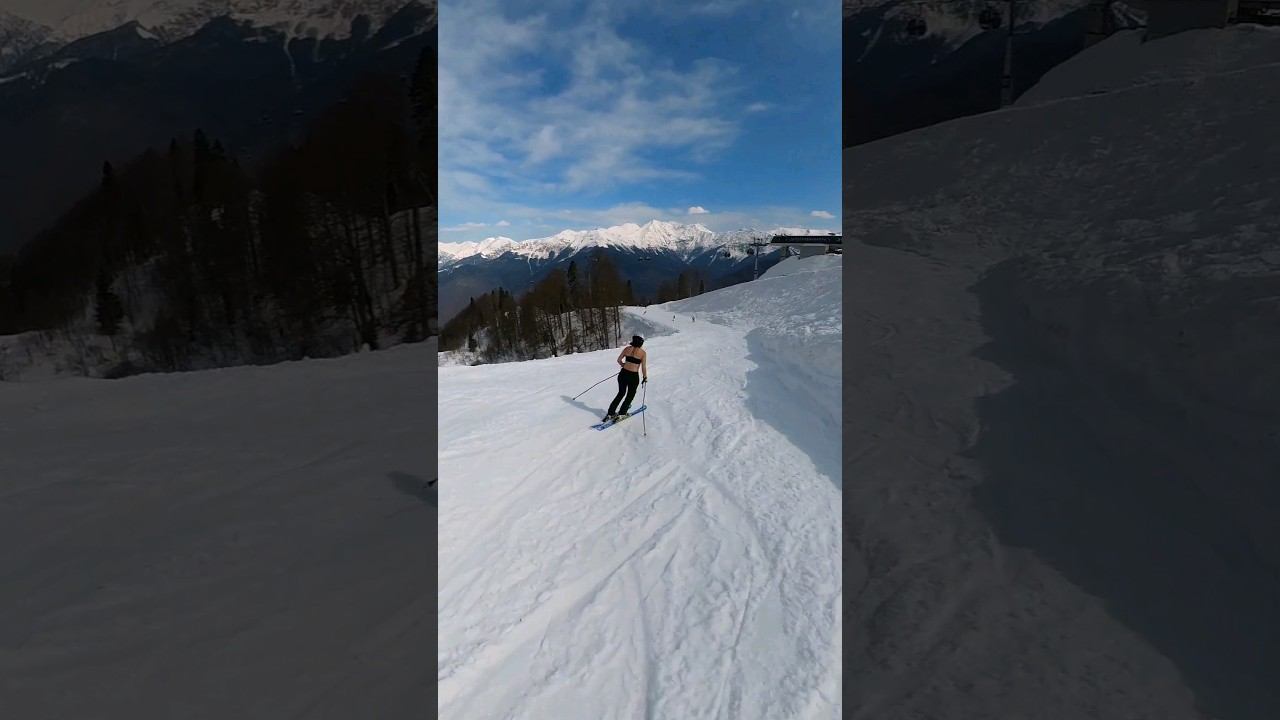 Трасса Горизонт на Роза Хутор в жаркий день. смотреть онлайн