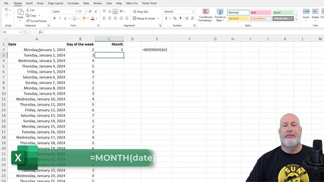 Excel PivotTable - Calculate the number of days of each week for every month of the year смотреть онлайн