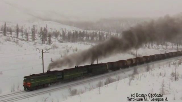 3ТЭ10М-1416 и 3ТЭ10М-1313+3ТЭ10У-0018 (Мурурин) / 3TE10M-1416 and 3TE10M-1313 (RZD, Mururin pass) смотреть онлайн