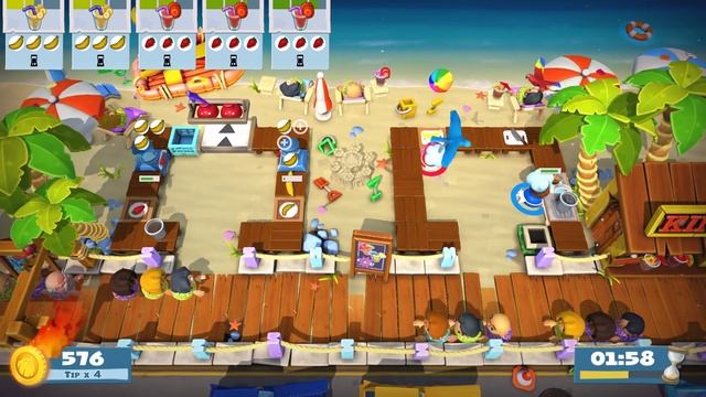 Overcooked 2. Surf 'n' Turf DLC. Level 1-1. 4 Stars. 2 Player Co-op смотреть онлайн