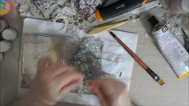МК снежная открытка|Step By Step Tutorial Mixed Media Frozen Shabby Chic By Ragozina Olya