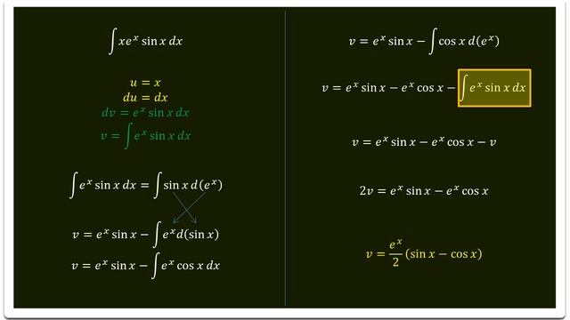 INTEGRAL 36 /51 ....... ∫ xe^x sin⁡x dx смотреть онлайн