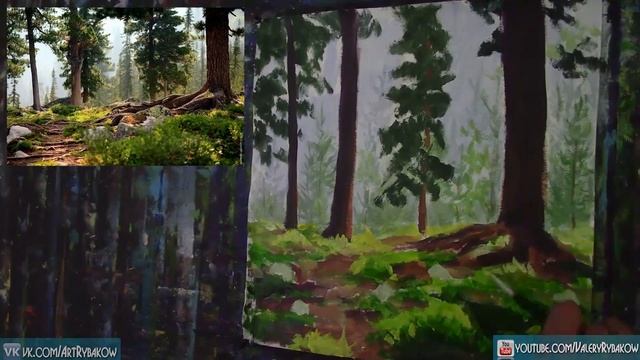 Рисуем солнечный лес - картина маслом и мастихином. Speed Painting Art Tutorial. Валерий Рыбаков смотреть онлайн